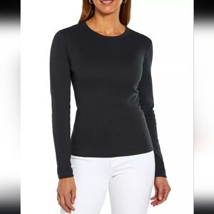 Bloomingdale's Black Fitted Long Sleeve Tee Silk Blend Size Small Petite